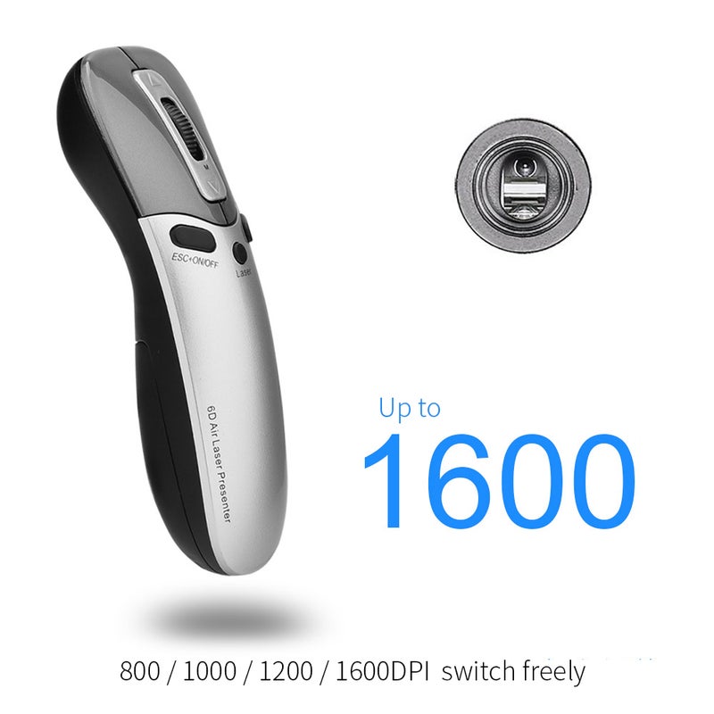 6D Multifunction Air Laser Presenter 2.4G Wireless Presenter Mouse Gyro Sensing Wireless Air Mouse PPT Remote Control Laser Presenter Grey