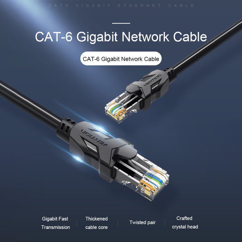 VENTION Cat 6 Gigabit Fast Speed Flat RJ45 LAN Cable for Home Business Black  - Image 4
