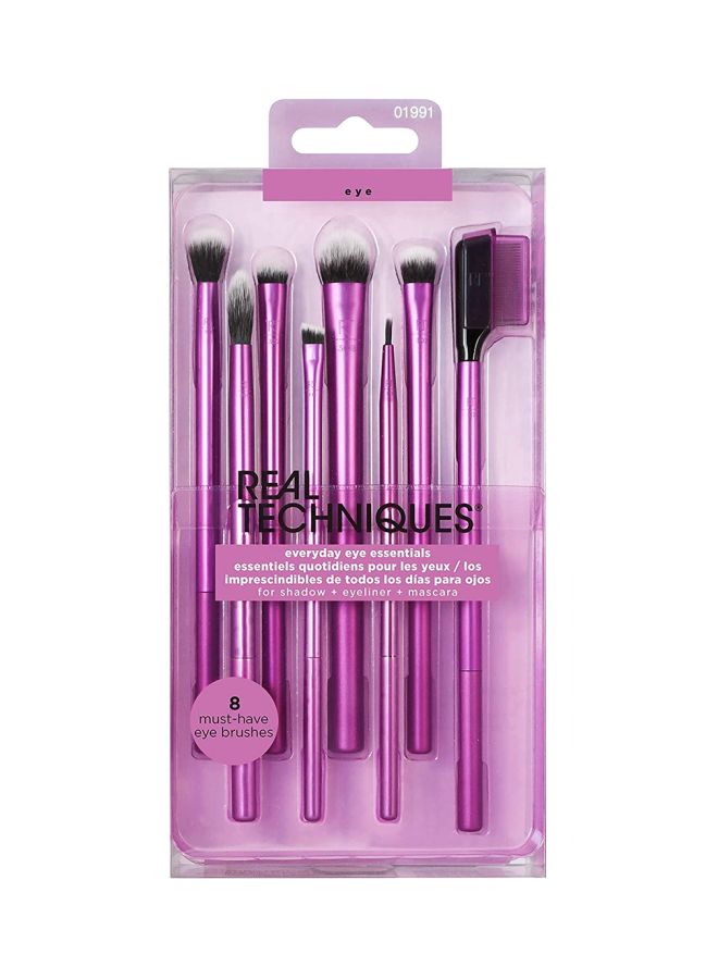 REAL TECHNIQUES - Pack Of 8 Everyday Eye Essentials Brushes Pink/Black - Image 1