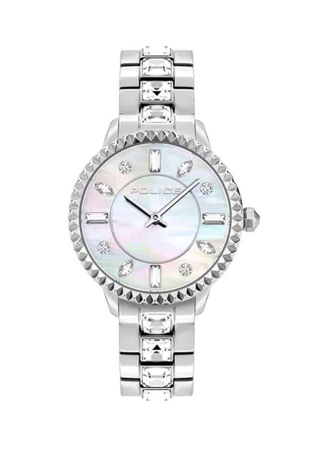 POLICE Police Mopion Women's Analogue Quartz Watch with White Mother Of Pearl Dial and Silver Stainless Steel Bracelet - PL.16036BS-28M