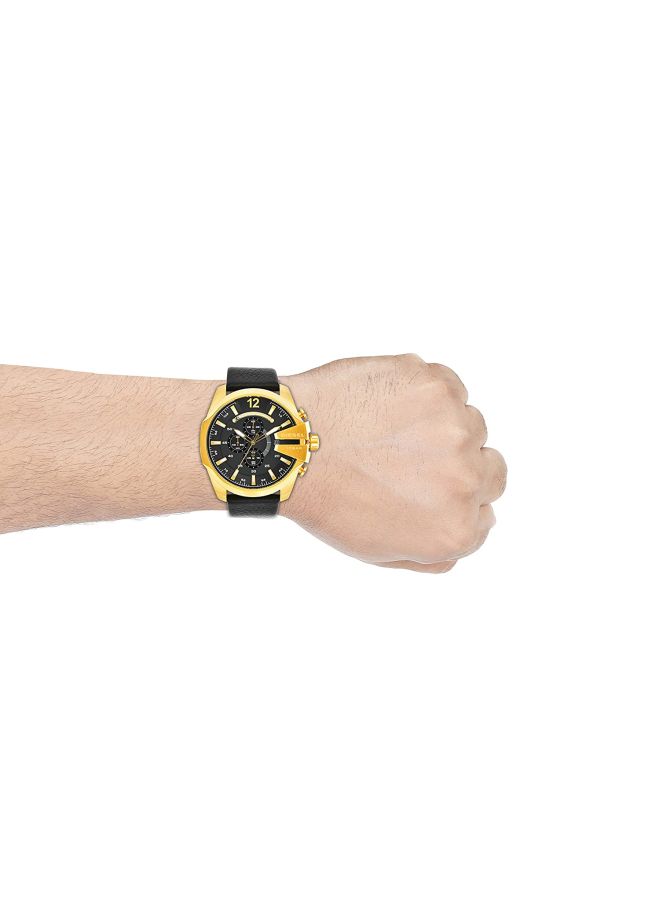 DIESEL Men's Round Shape Leather Band Chronograph Wrist Watch 54 mm - Black - DZ4344  - Image 4