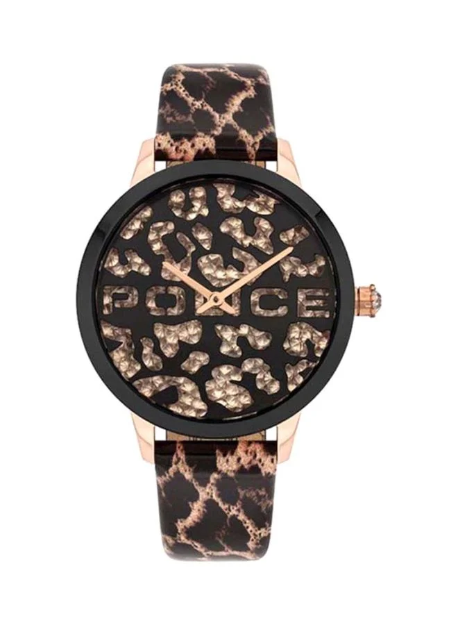 POLICE Police Bagan Women's Analogue Quartz Watch with Black Dial and Rose Gold Leather Strap - PL.16028MSRB-02