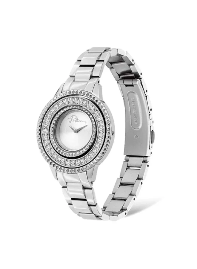 بوليس Women's Women's Pilat Round Shape Stainless Steel Analog Wrist Watch 34 mm - Silver للنساء