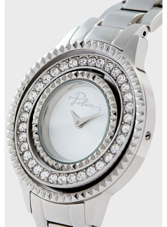 بوليس Women's Women's Pilat Round Shape Stainless Steel Analog Wrist Watch 34 mm - Silver للنساء