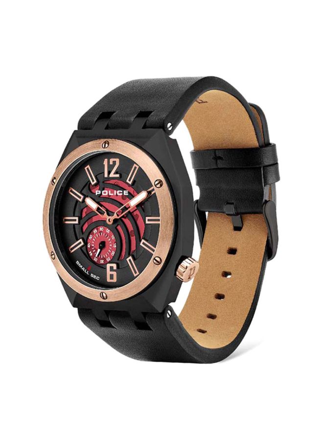 POLICE Men's Gobustan Round Shape Leather Band Analog Wrist Watch 44 mm - Black - P 16010JSBR-16  - Image 2