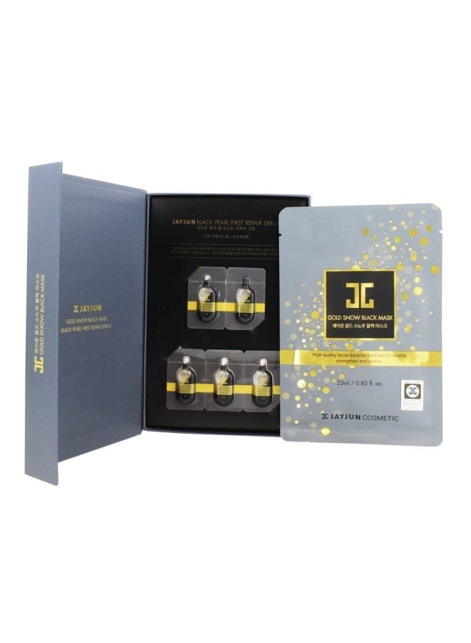 JAYJUN 10-Piece Gold Snow Mask Set Gold Snow Black Mask 5x25, Black Pearl First Repair Serum 5x1ml - Image 2