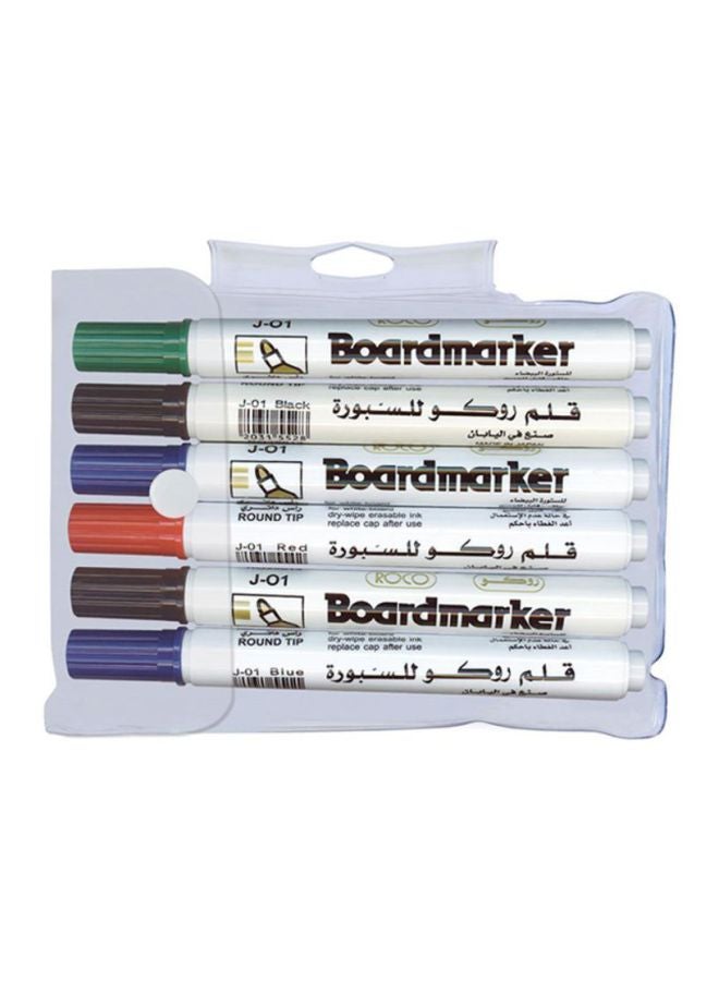روكو طقم أقلام ماركر للسبورة مكون من 6 قطع متعدد الألوان