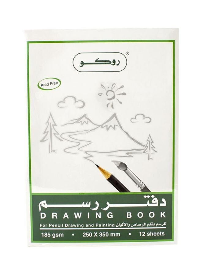 12-Sheets Drawing  Book White/Green