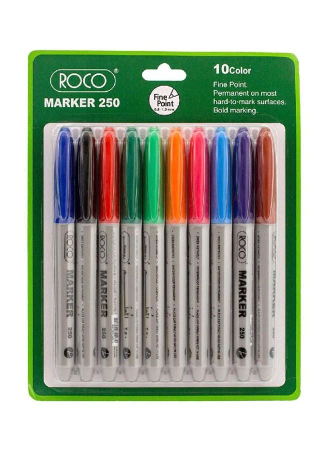 ROCO 10-Piece Permanent Marker Set Red/Green/Blue 