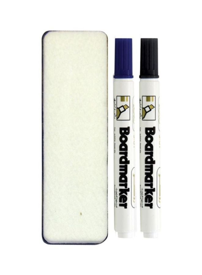 ROCO 3-Piece Whiteboard Marker With Duster Set White/Blue/Black 