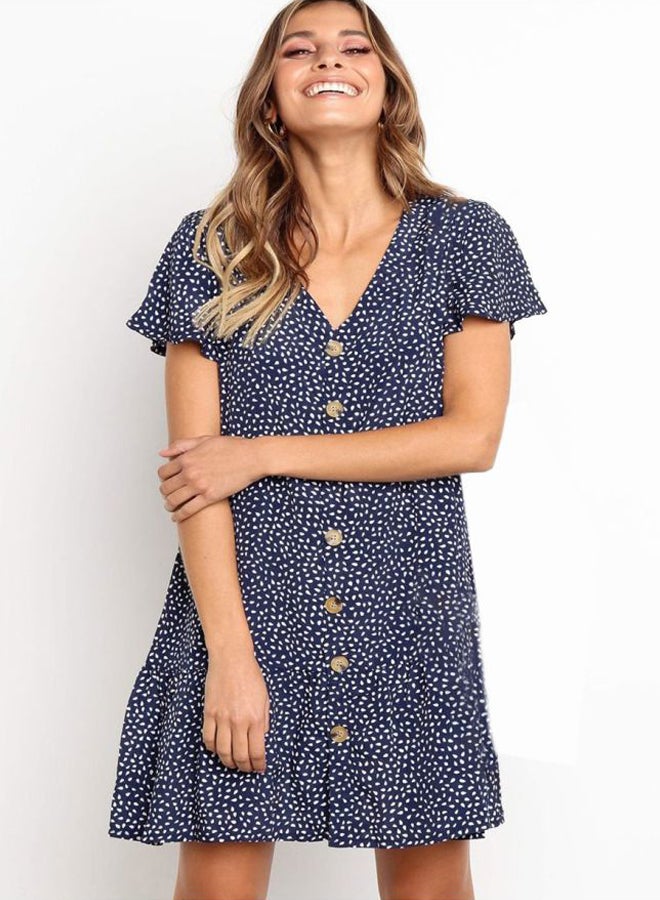 Polka Dot Printed Mini Dress Blue/White - Image 1
