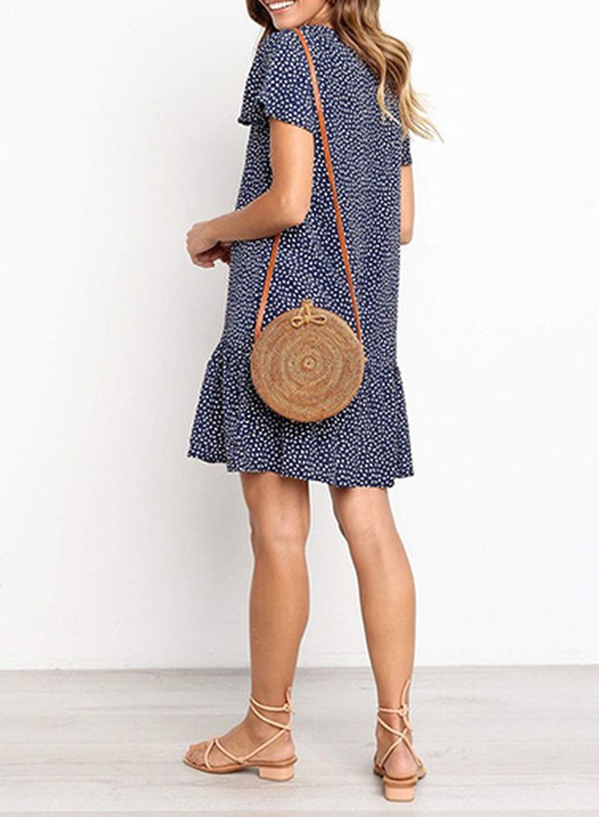 Polka Dot Printed Mini Dress Blue/White - Image 2