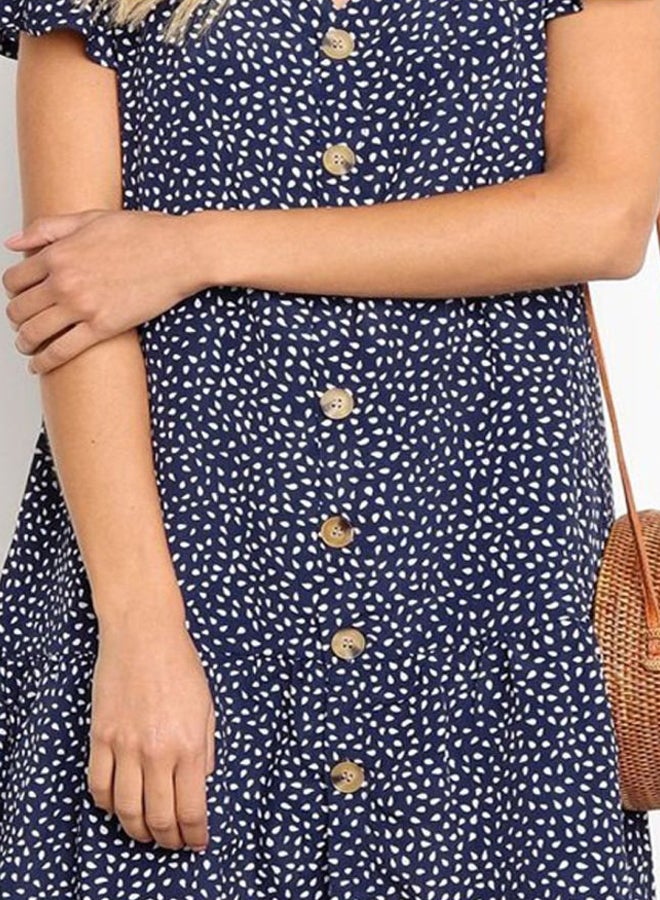 Polka Dot Printed Mini Dress Blue/White - Image 3