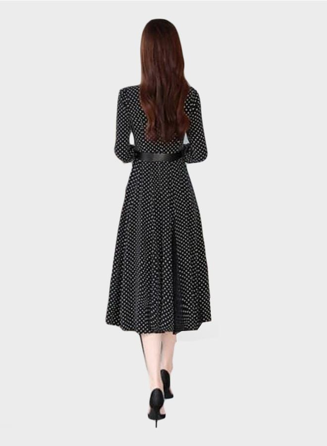 A Line Polka Dot Printed Midi Dress Black/White - Image 2