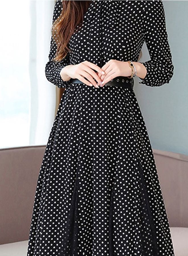 A Line Polka Dot Printed Midi Dress Black/White - Image 3