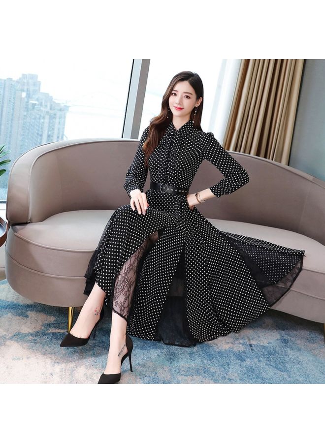 A Line Polka Dot Printed Midi Dress Black/White - Image 4