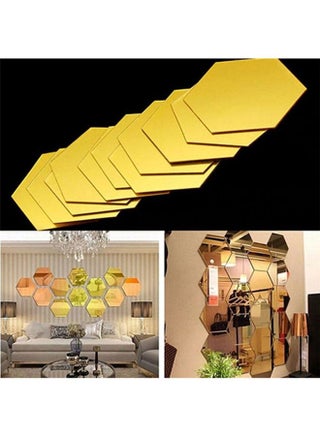 Hexagon Mirror Removable Wall Sticker Yellow 100x85x50mm - v1601750247/N12479288A_3