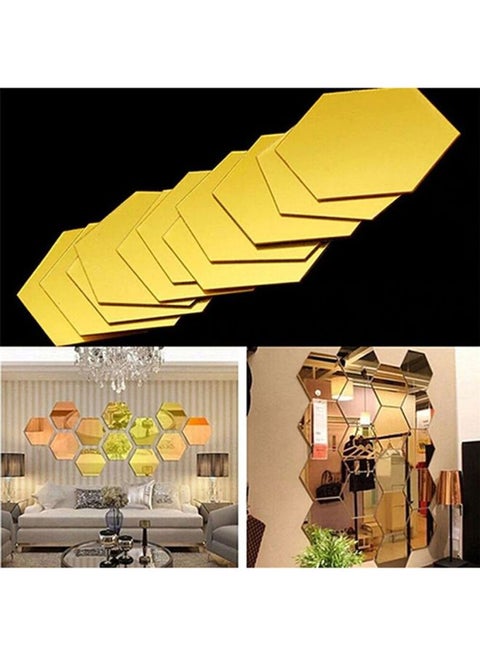 Hexagon Mirror Removable Wall Sticker Yellow 100x85x50mm