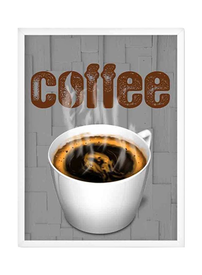 لوحة فنية لديكور الحائط بإطار خشبي تمثل رسومات لأكواب القهوة رمادي / أبيض 33 x 22 x 2سم - Image 1