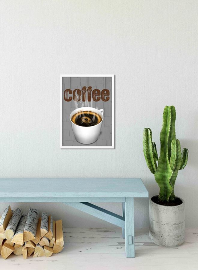 لوحة فنية لديكور الحائط بإطار خشبي تمثل رسومات لأكواب القهوة رمادي / أبيض 33 x 22 x 2سم - Image 2