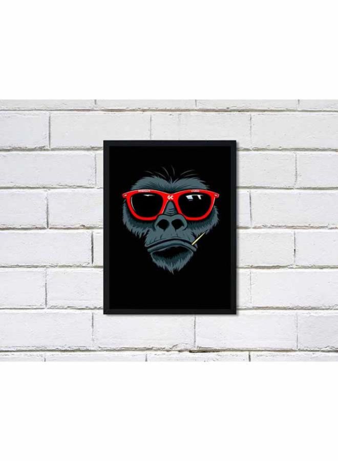 لوحة ملصق بإطار خشبي وبطبعة غوريلا أبيض/أحمر 22x32سم - Image 2