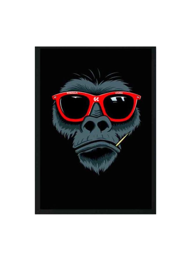 لوحة ملصق بإطار خشبي وبطبعة غوريلا أبيض/أحمر 22x32سم - Image 1