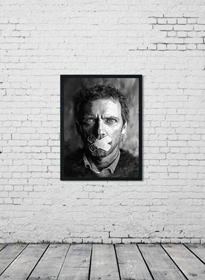 LOWHA Hugh Laurie Printed Wooden Framed Wall Art Black 32x22centimeter 