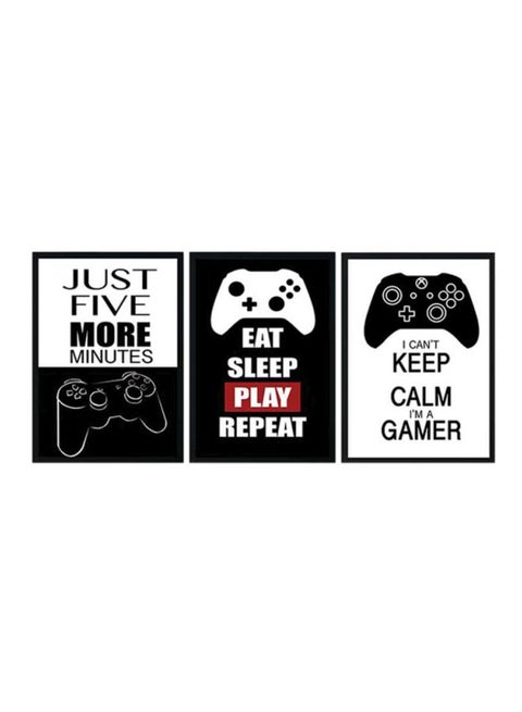 3-Piece Printed Wooden Framed Wall Art Set White/Black/Red 33x22x2cm