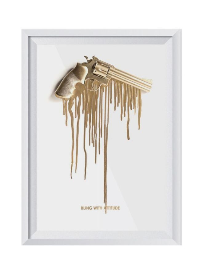 لوحة فنية بإطار خشبي لديكور الحائط بطبعة مسدس أبيض/ذهبي 32x22Ø³Ù†ØªÙŠÙ…ØªØ±