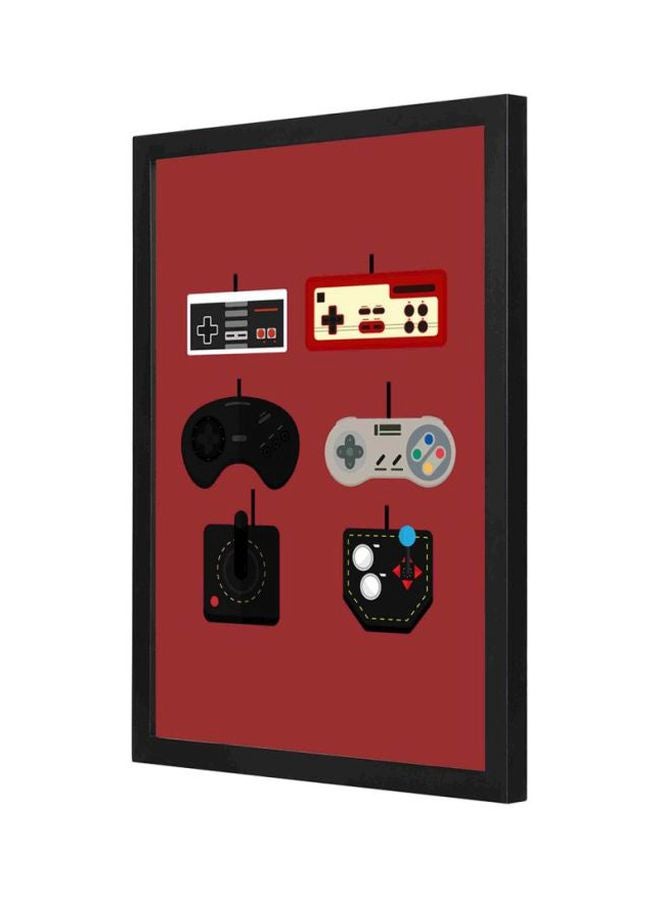 LOWHA Gaming Joysticks Printed Wooden Framed Wall Art Red/Black/Grey 33x43centimeter  - Image 1