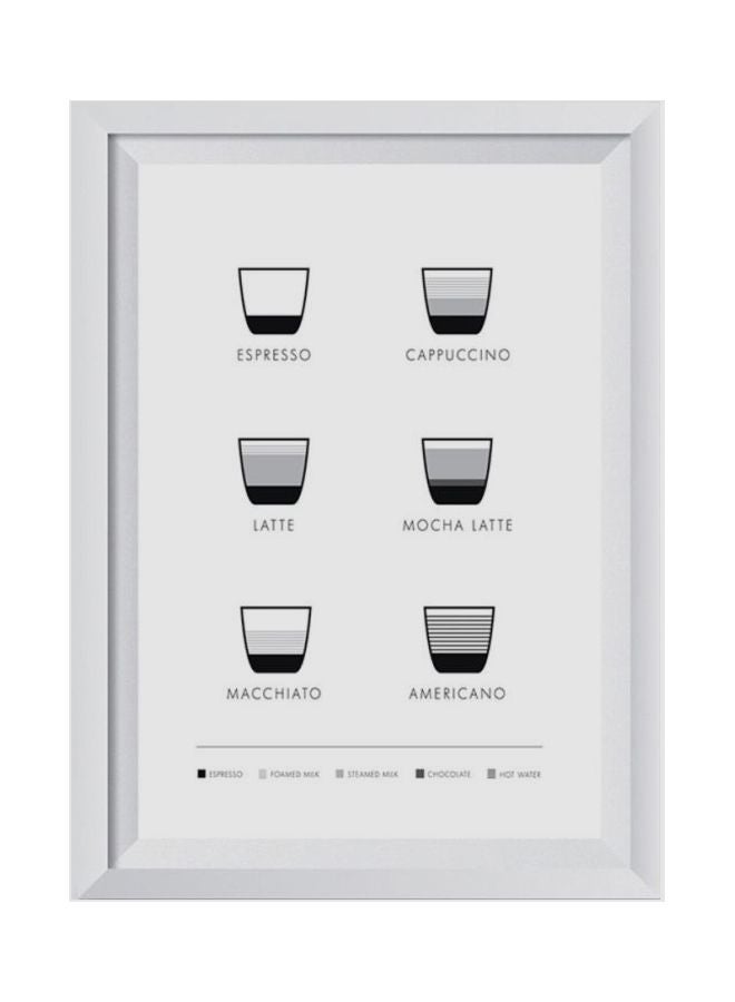 LOWHA Coffee Printed Wooden Framed Wall Art White/Black 32x22centimeter 