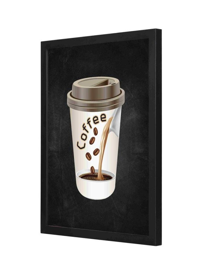 لوحة فنية لديكور الحائط بإطار خشبي تمثل رسومات لأكواب القهوة أسود/بني/أبيض 33x43سم - Image 1