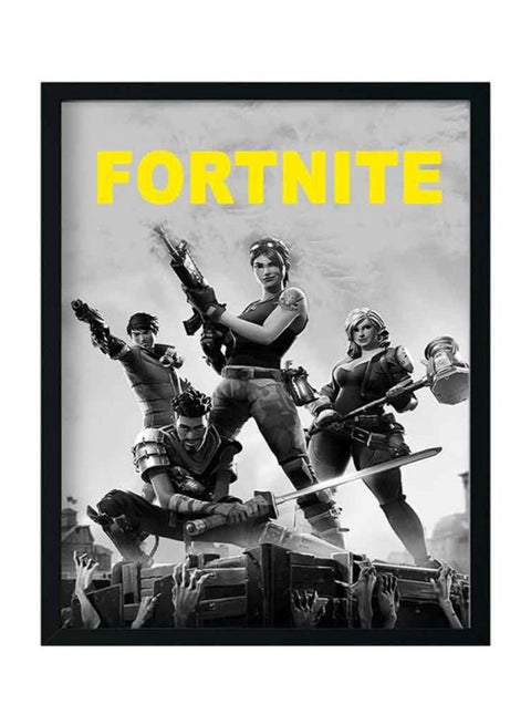 Fortnite Printed Wooden Framed Wall Art Grey/Black/Yellow 33x22x2centimeter