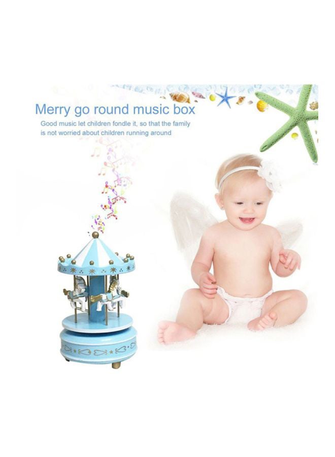 OUTAD Merry Go Round Carousel Music Box Blue 110x190x110mm  - Image 2