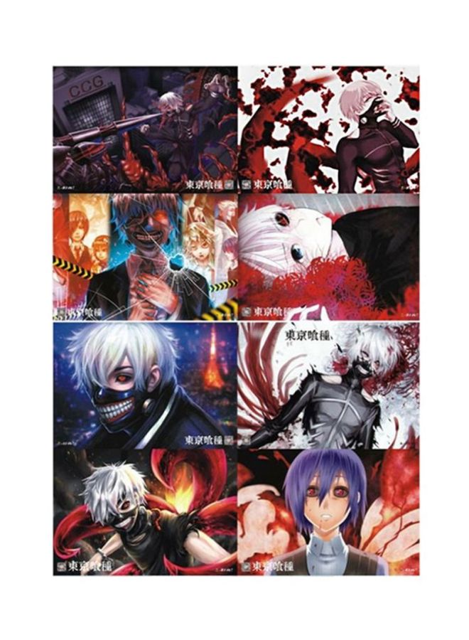 QiaoKai 8-Piece Tokyo Ghoul Wall Poster Set Red/White/Blue 35x40cm 