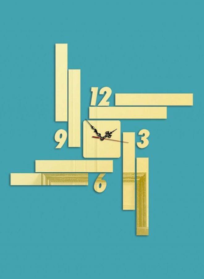كياوكاي - ساعة حائط بأرقام للزينة بتصميم رائع على شكل أشكال هندسية مزودة بلاصق ذهبي Standard - Image 1
