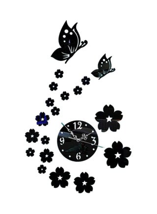 Flower And Butterfly Printed Wall Clock With Sticker Black Standard - v1601750540/N15464156A_1