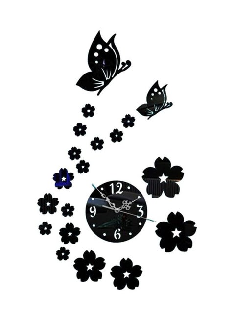 Flower And Butterfly Printed Wall Clock With Sticker Black Standard