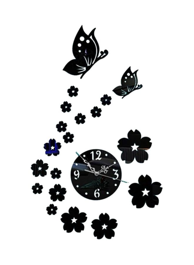 QiaoKai Flower And Butterfly Printed Wall Clock With Sticker Black Standard  - Image 1