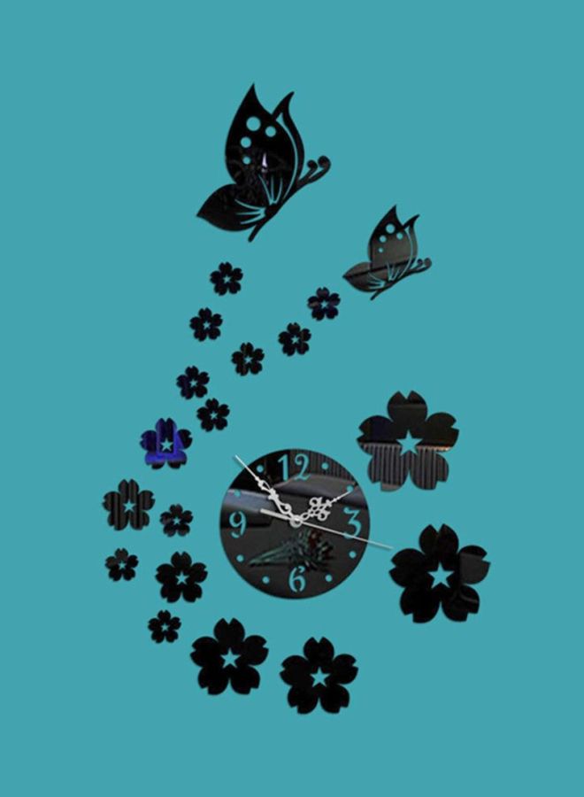 QiaoKai Flower And Butterfly Printed Wall Clock With Sticker Black Standard  - Image 2