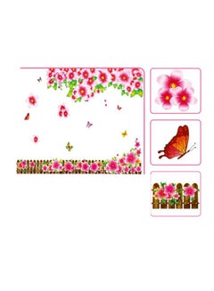 Flowers And Butterfly Wall Sticker Pink/Brown/Green 90x60cm