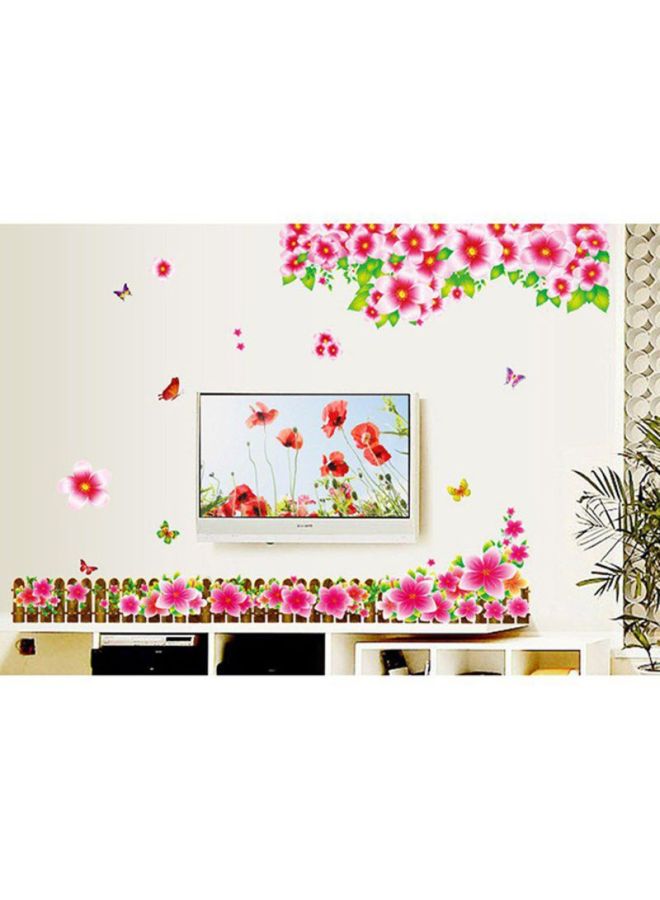 QiaoKai - Flowers And Butterfly Wall Sticker Pink/Brown/Green 90x60cm - Image 1