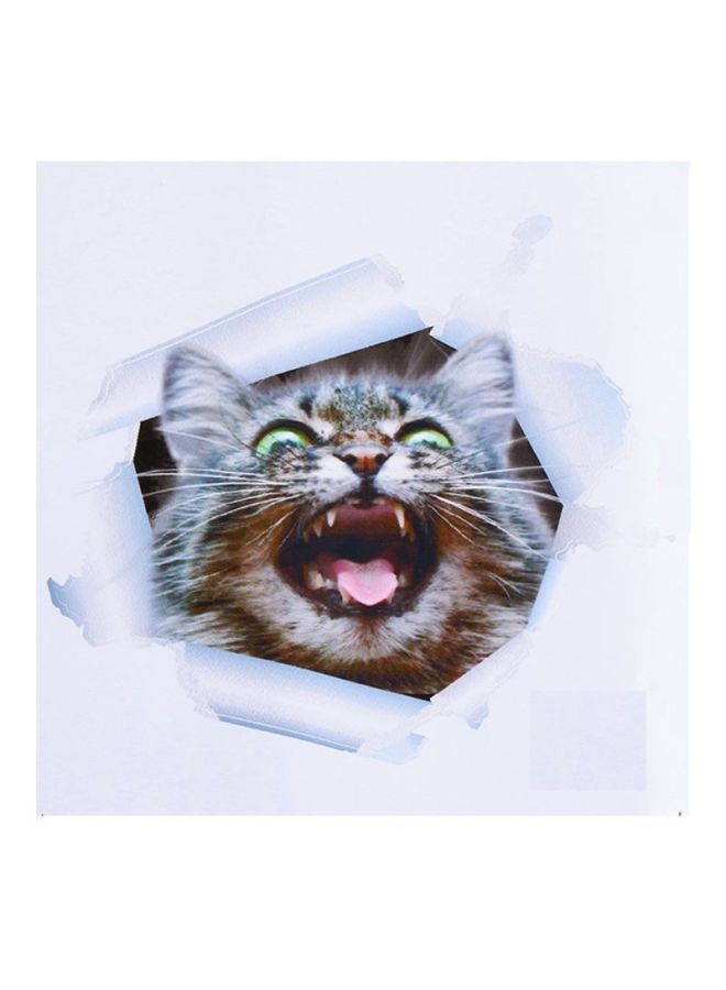 QiaoKai - 3D Smashed Cat Wall Sticker White/Black/Brown 18x18centimeter - Image 1