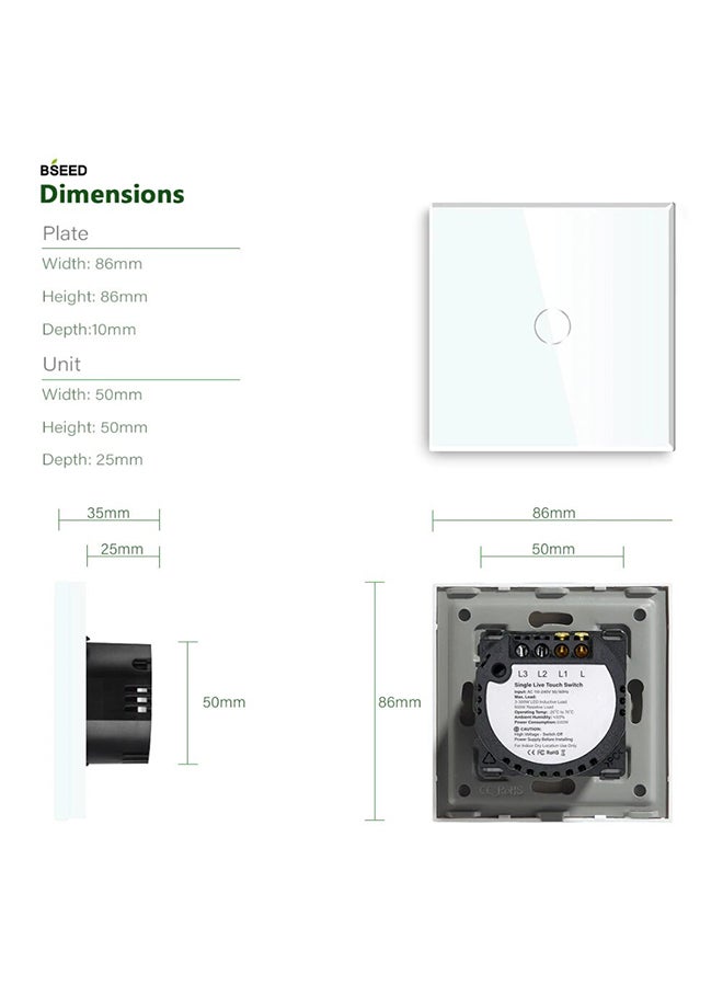 تكنيكال كنترول Smart Home 1 Gang Wifi Modular Touch Switch WHITE  - Image 3