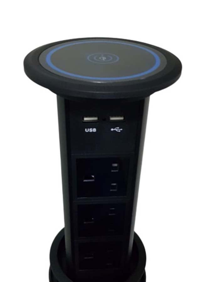 مقبس عمودي ذكي يعمل باللمس ب3 اتجاهات مع شحن لاسلكي علوي أسود 10x10x38سم - Image 2