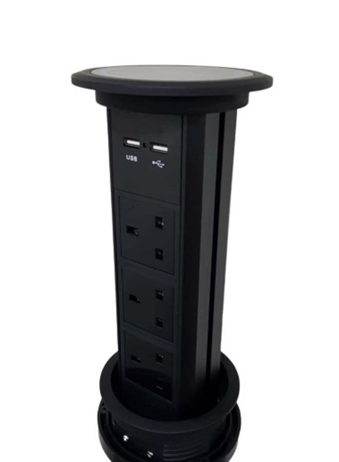 مقبس عمودي ذكي يعمل باللمس ب3 اتجاهات مع شحن لاسلكي علوي أسود 10x10x38سم - Image 1