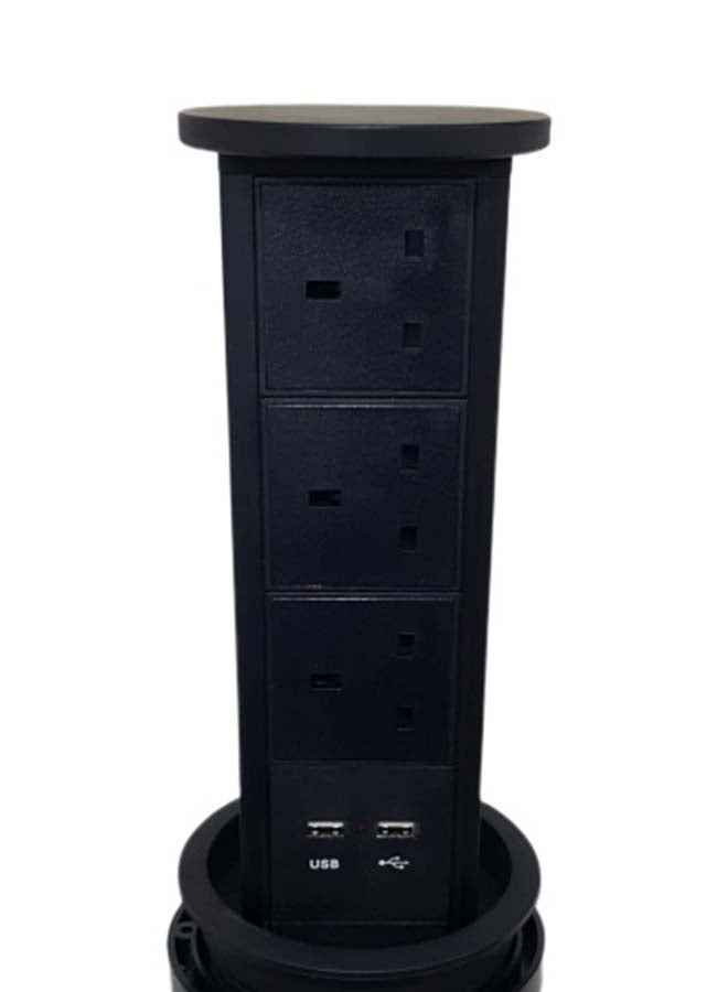 مقبس تمديد ب3 اتجاهات مع منفذي USB أسود 10x10x36سم - Image 1