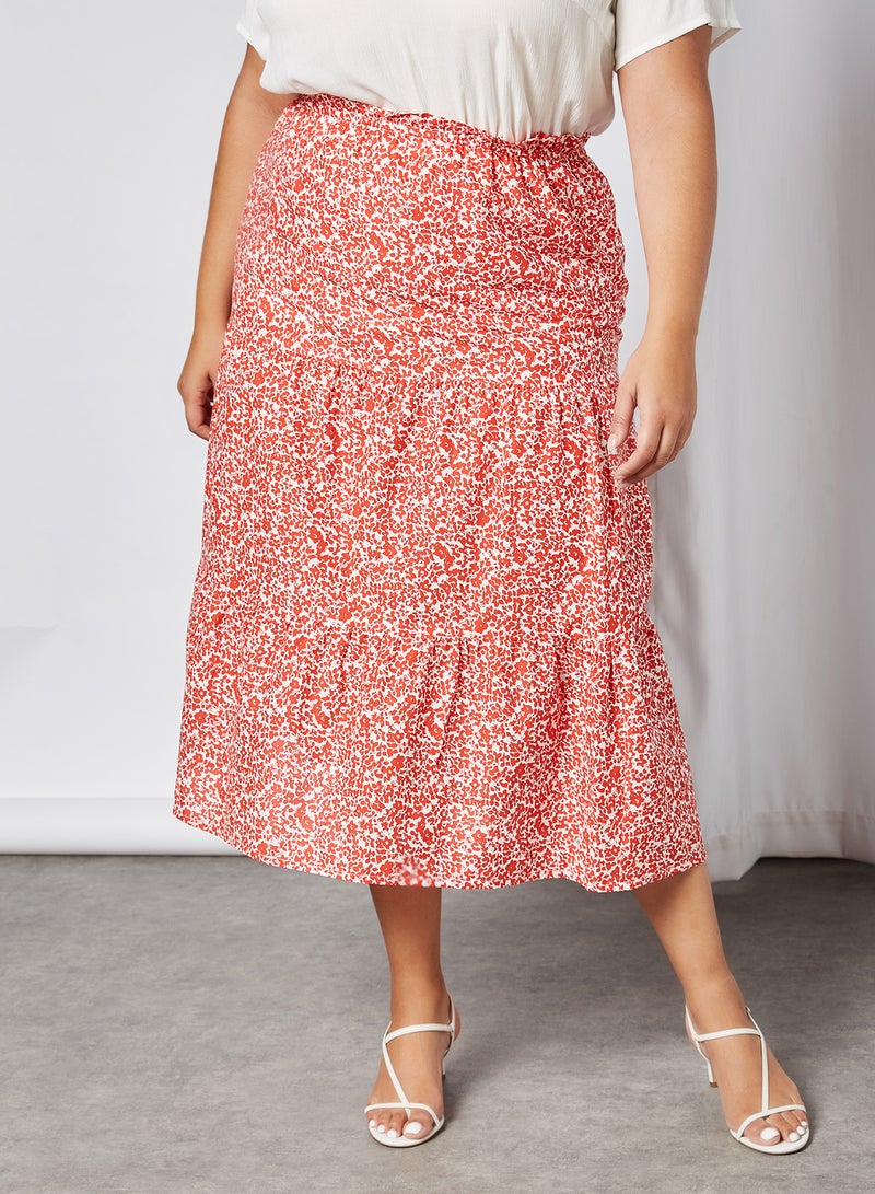 VERO MODA - Curve Gonja Printed Skirt Aurora Red - Image 1