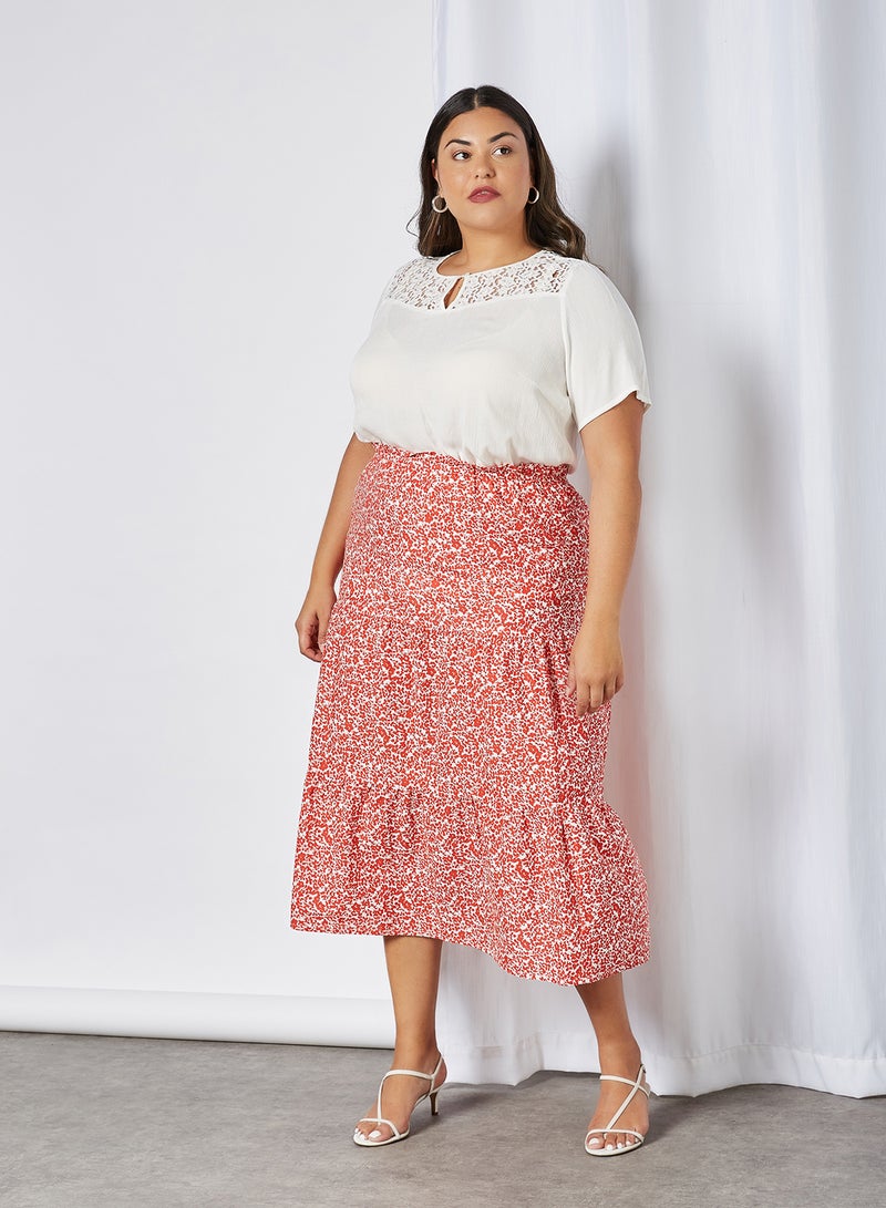 VERO MODA - Curve Gonja Printed Skirt Aurora Red - Image 1