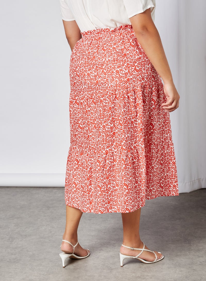 VERO MODA - Curve Gonja Printed Skirt Aurora Red - Image 1